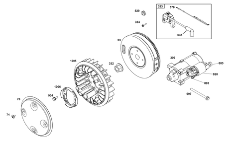 Flywheel, Ignition, And Starter Group Diagram and Parts List for 355447-0120-01 200000 - 399999 Briggs and Stratton Engine